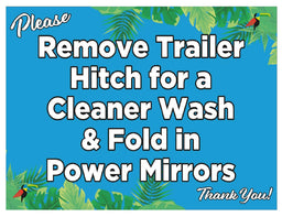 Remove Hitch and Fold In Mirrors Sign
